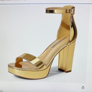 Dream Pairs Shiny Gold Block Heels